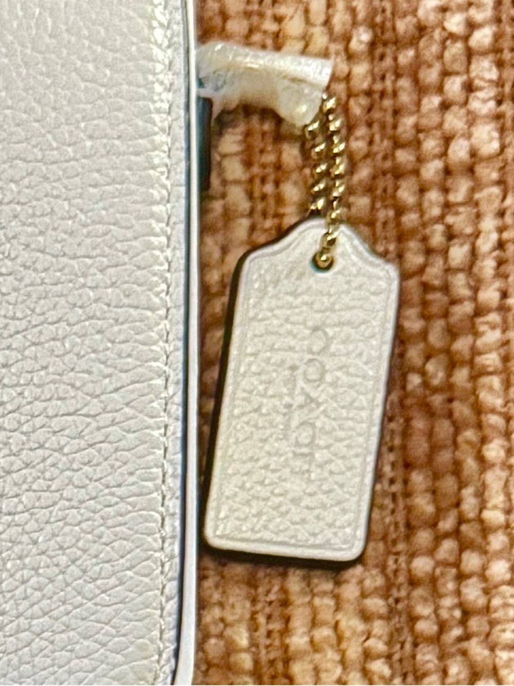 Coach Large Pebble Chalk Color Hang Tag w/ Gold Chain